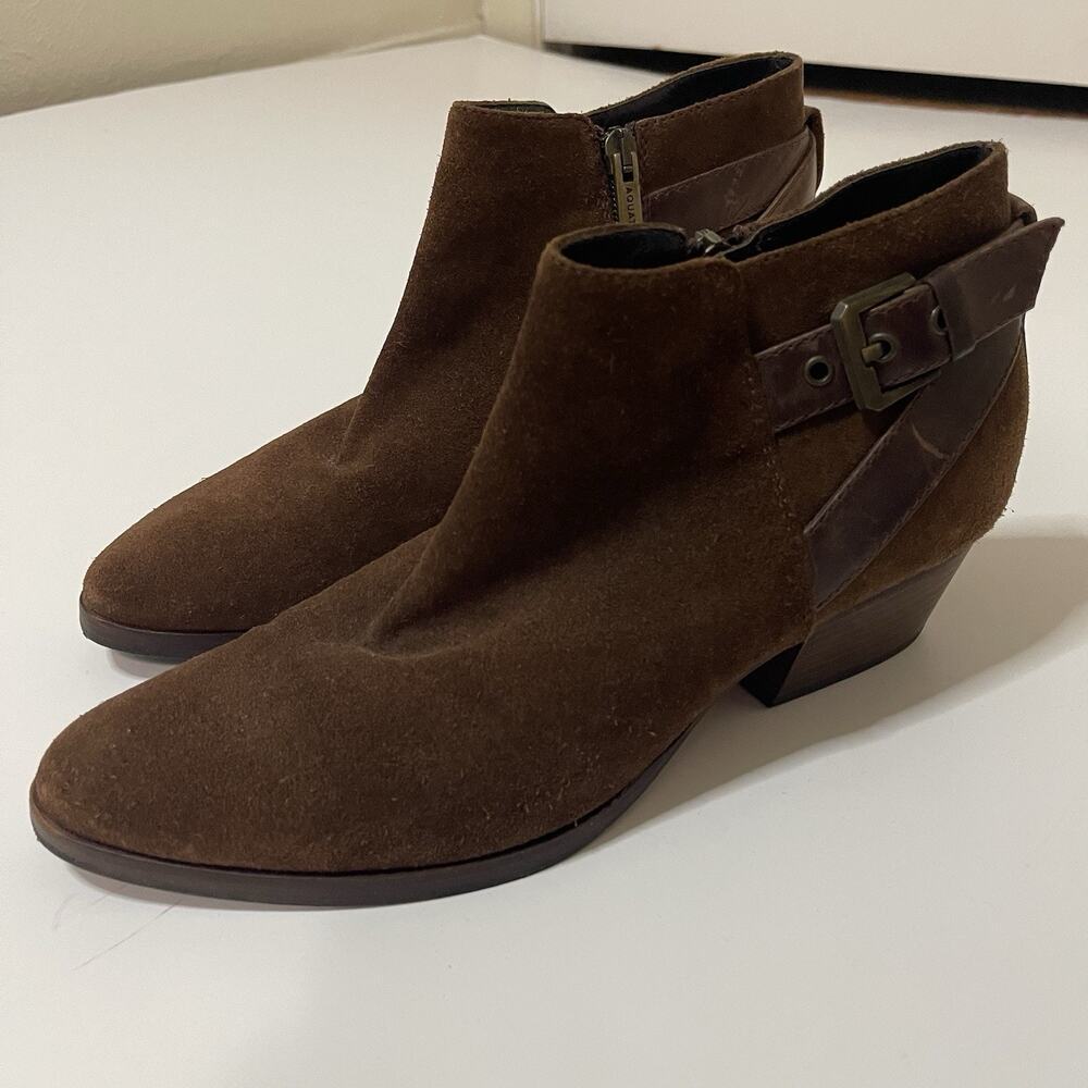 AQUATALIA Brown suede leather ankle point toe heeled boots size US 8.5